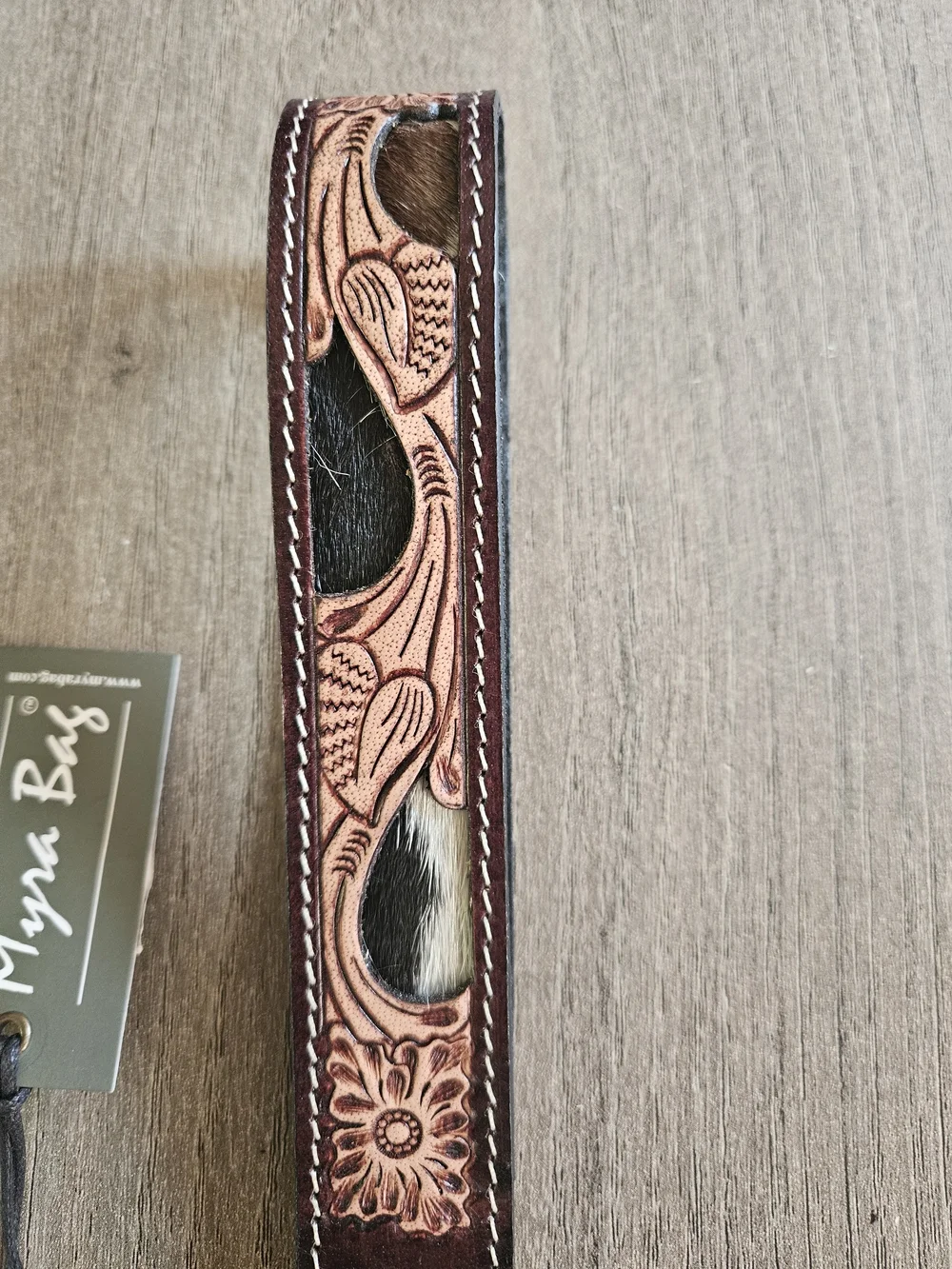 Myra Bag Floral Tooled Leather Wrist Strap - Brown, Tan, White, Black